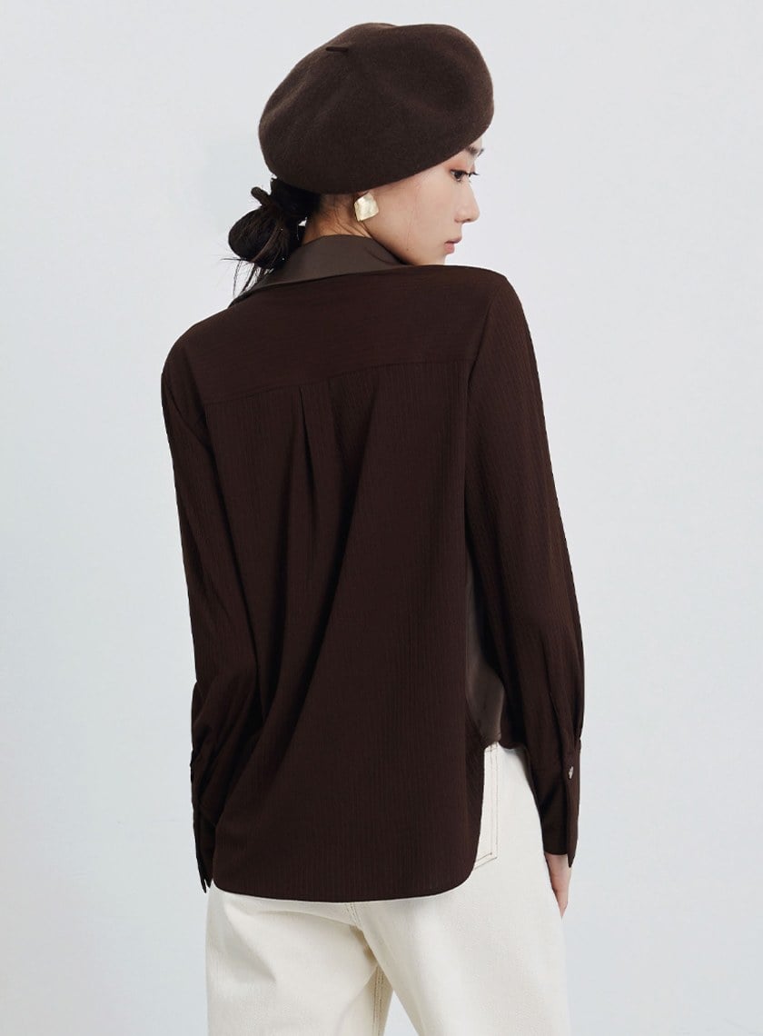 異材質拼接長袖襯衫